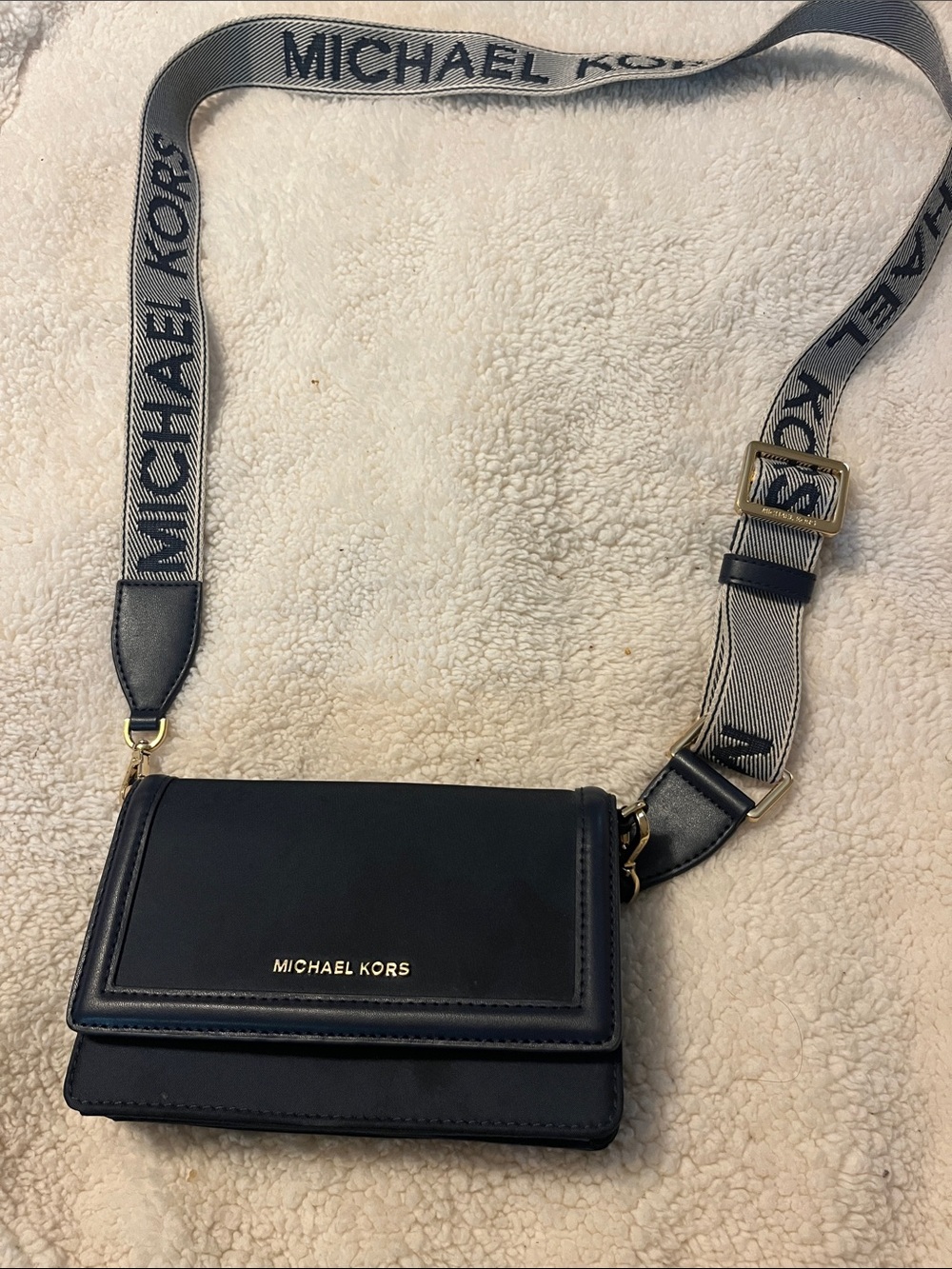 Michael Kors Navy Leather Crossbody with Branded  Strap
